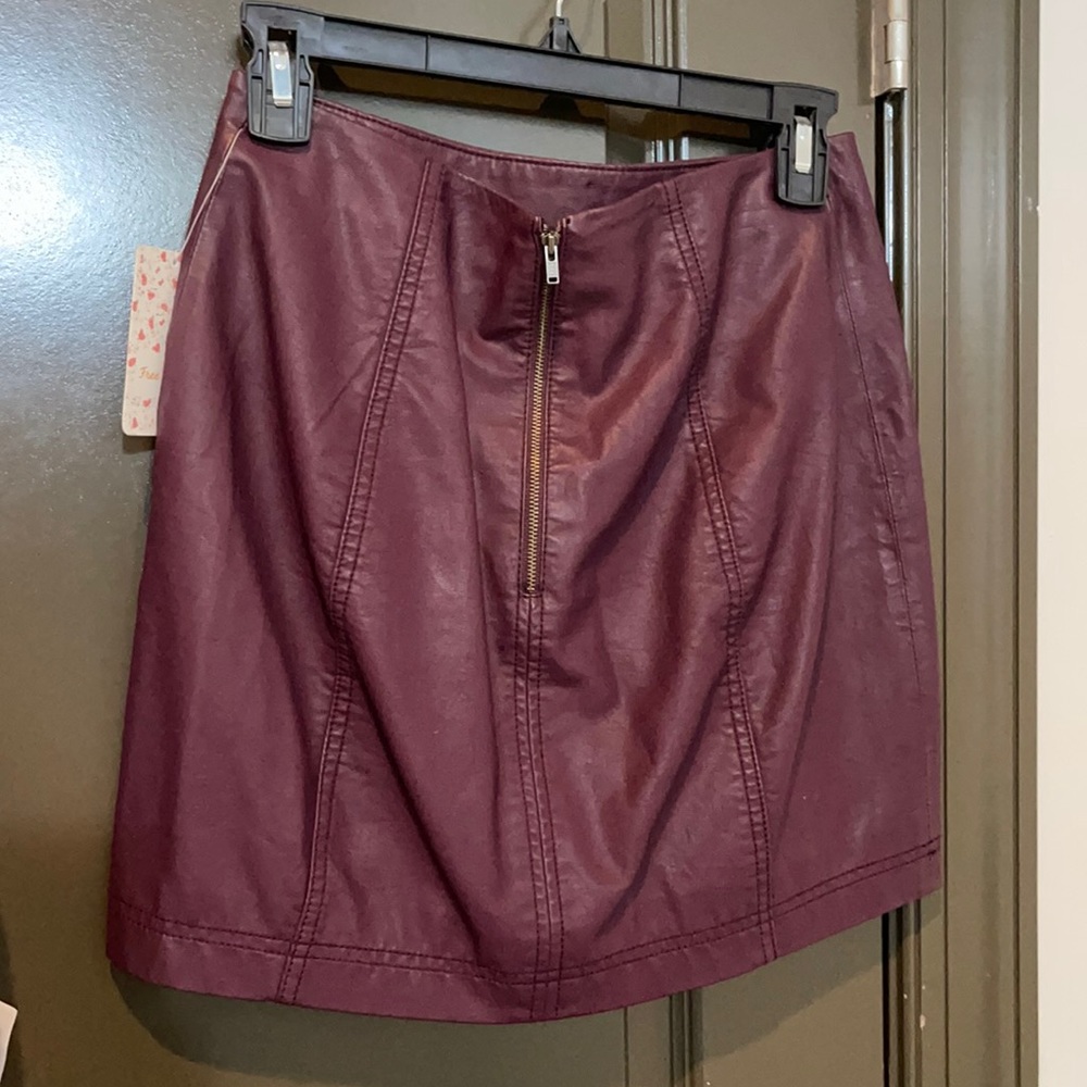 FREE PEOPLE WINE LEATHER SKIRT